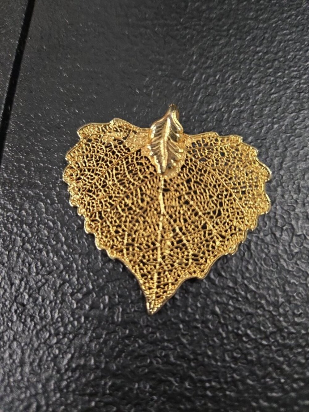 Vintage Gold Plated Real Aspen Leaf Pendant Handmade 1980's Jewelry